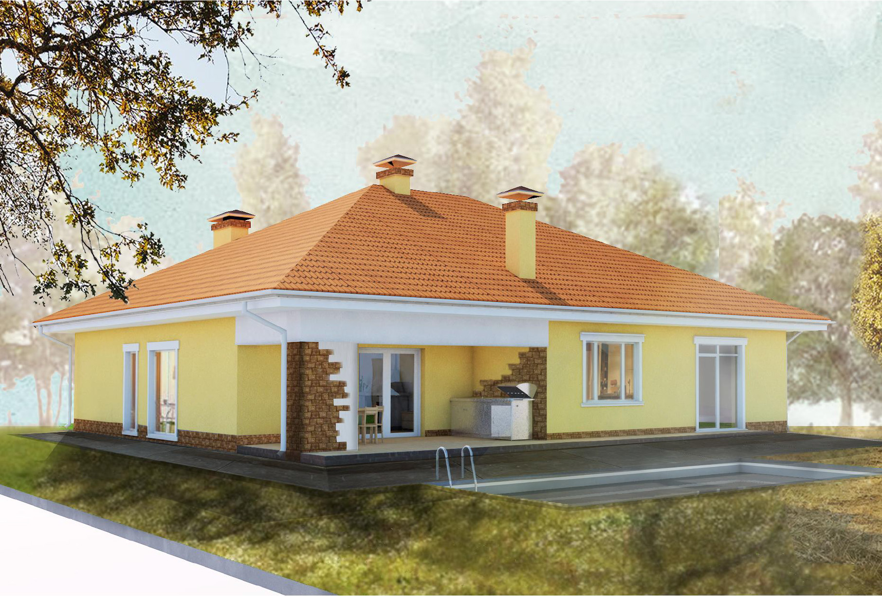 Житловий одноповерховий будинок із терасою